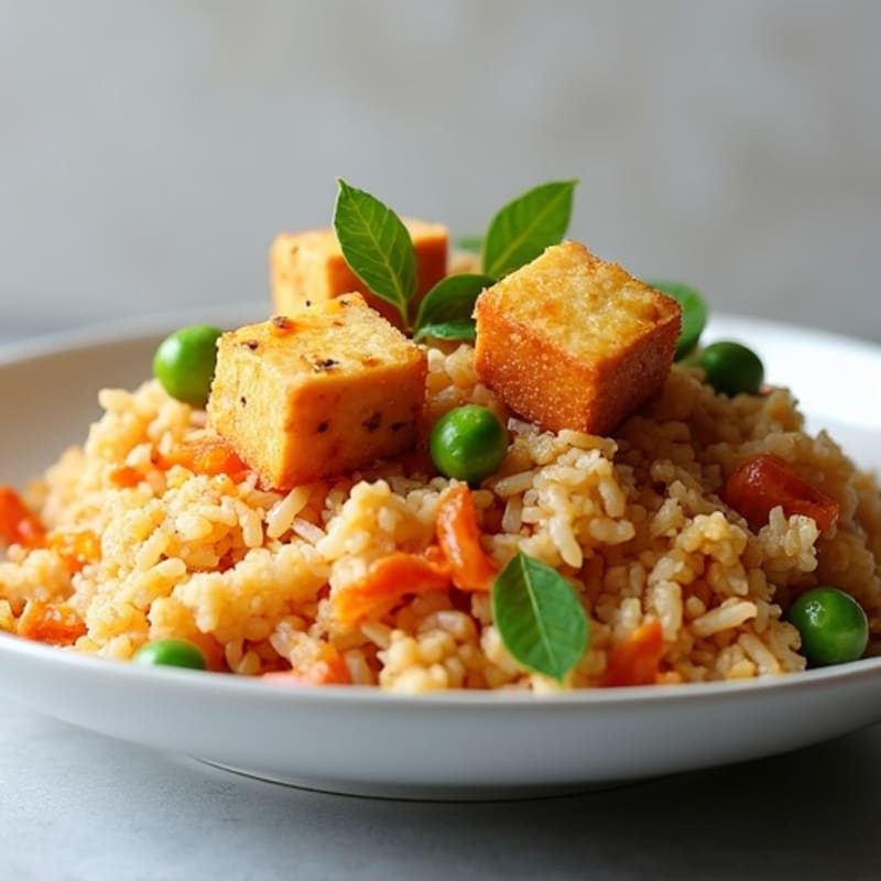 Cauliflower Kimchi Fried Rice with Crispy Tofu