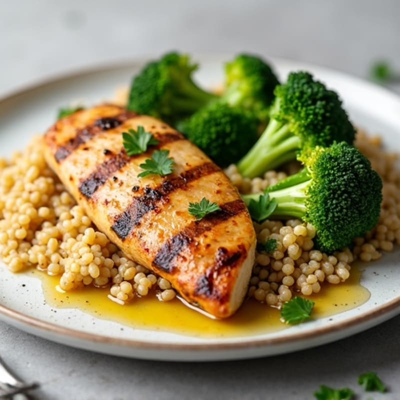 Grilled Chicken Breast with Roasted Broccoli and Quinoa