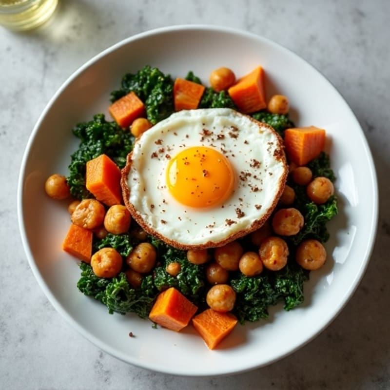 Crispy Sweet Potato and Kale Hash with Poached Eggs