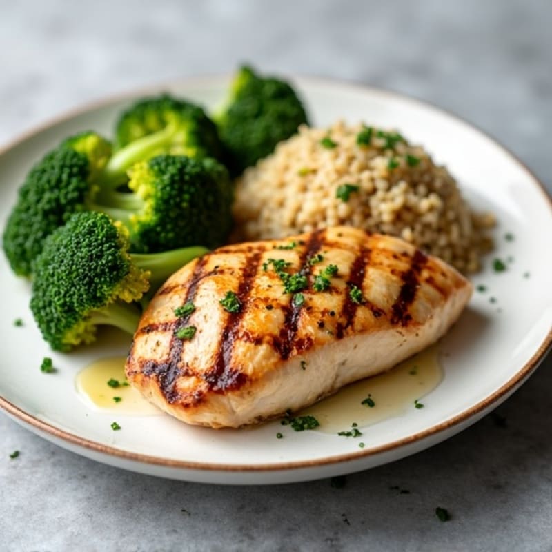 Grilled Chicken Breast with Quinoa and Roasted Broccoli