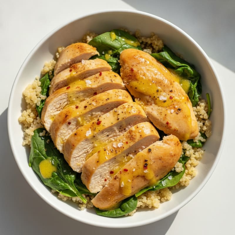 Golden Lemon Honey Turmeric Poached Chicken Bowl