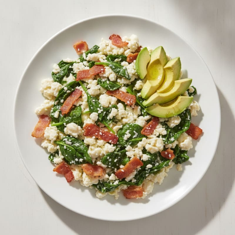Egg White and Spinach Scramble with Turkey Bacon