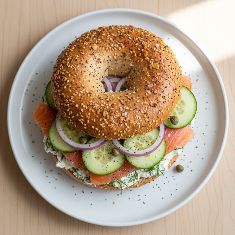 Smoked Salmon Everything Bagel Sandwich