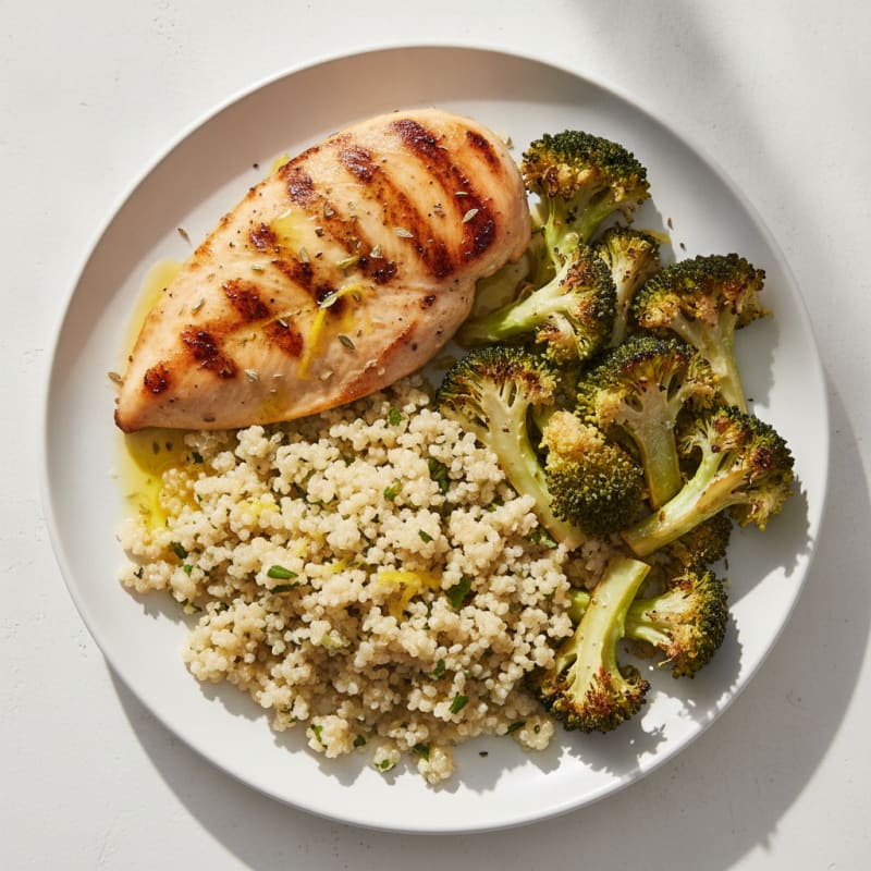 Grilled Chicken Breast with Quinoa and Roasted Broccoli