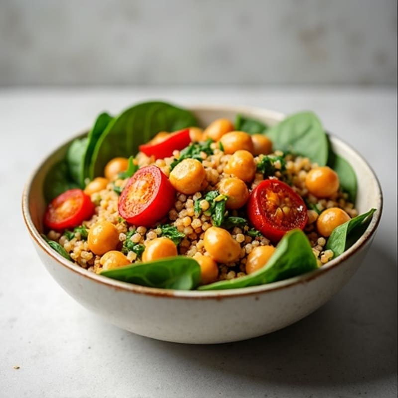 Crispy Chickpea & Roasted Vegetable Quinoa Bowl with Creamy Tahini Dressing