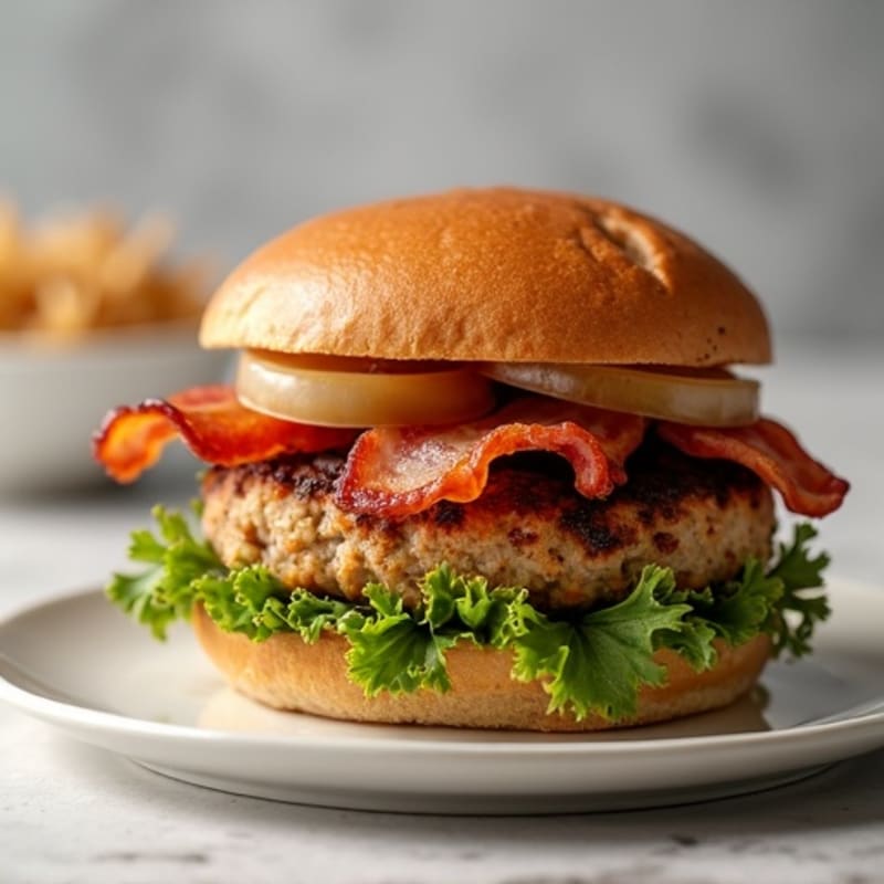 Lean Turkey-Bacon Burger with Caramelized Onions