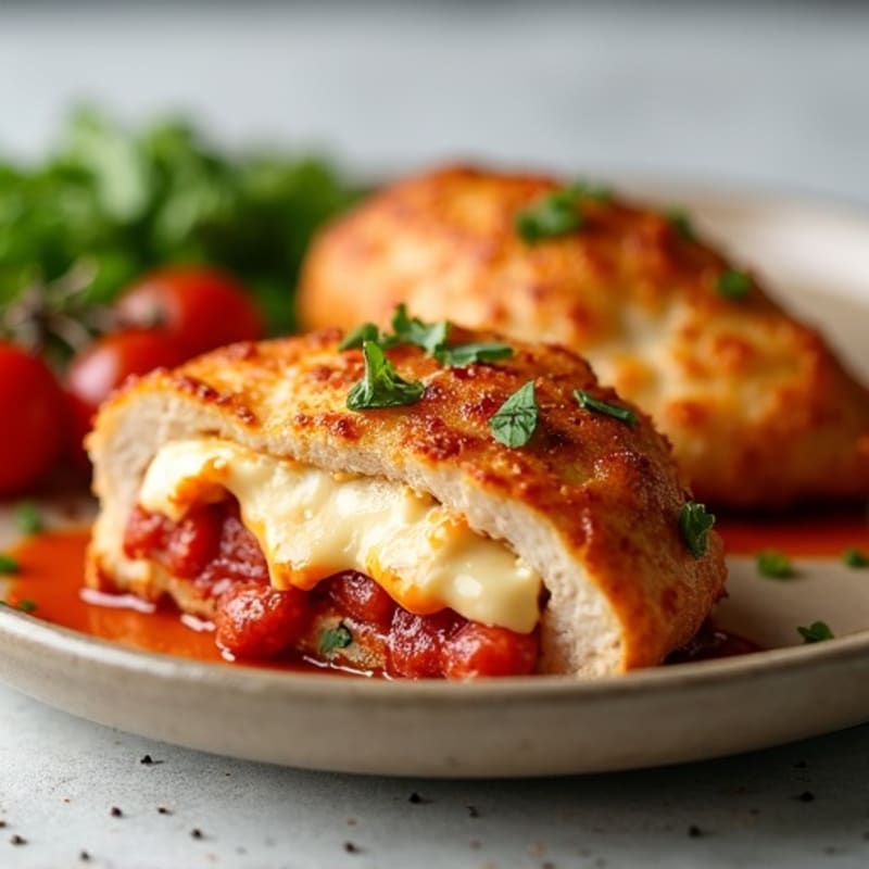 Crispy Pan-Seared Chicken Stuffed with Melty Mozzarella and Lean Turkey Pepperoni