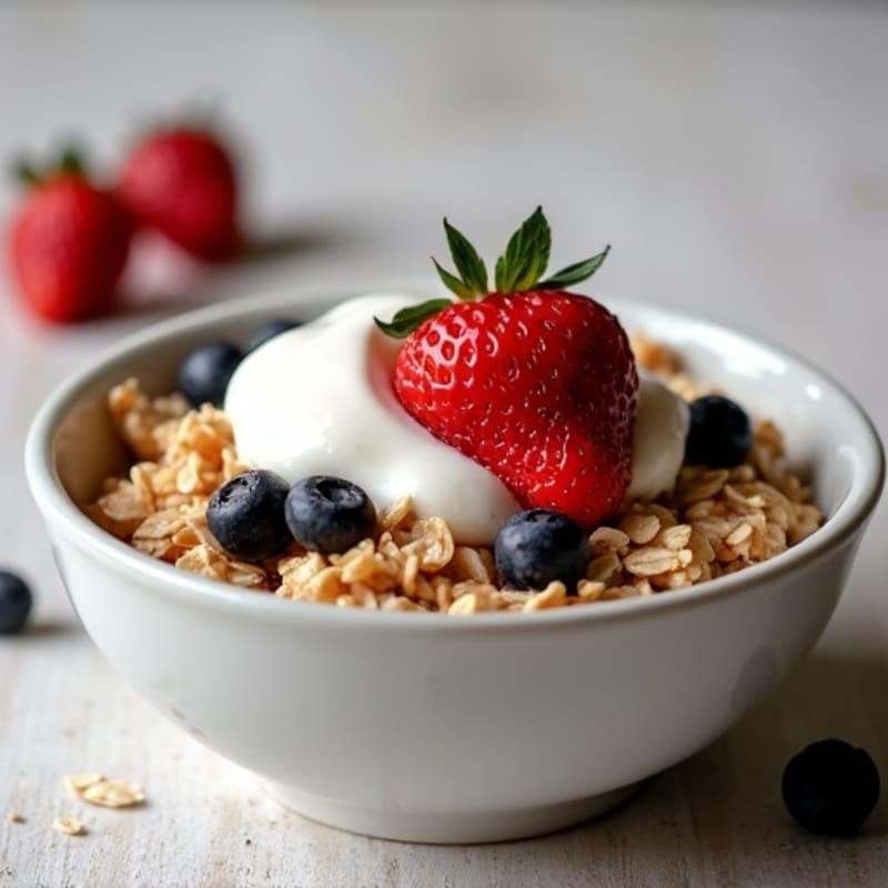 Warm Baked Oatmeal with Fresh Berries and Creamy Vegan Yogurt