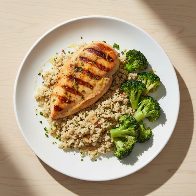 Grilled Chicken Breast with Quinoa and Steamed Broccoli