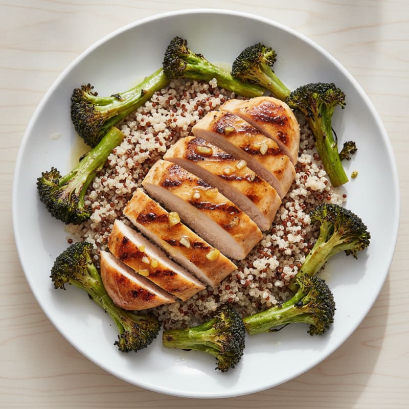 Grilled Chicken Breast with Quinoa and Roasted Broccoli