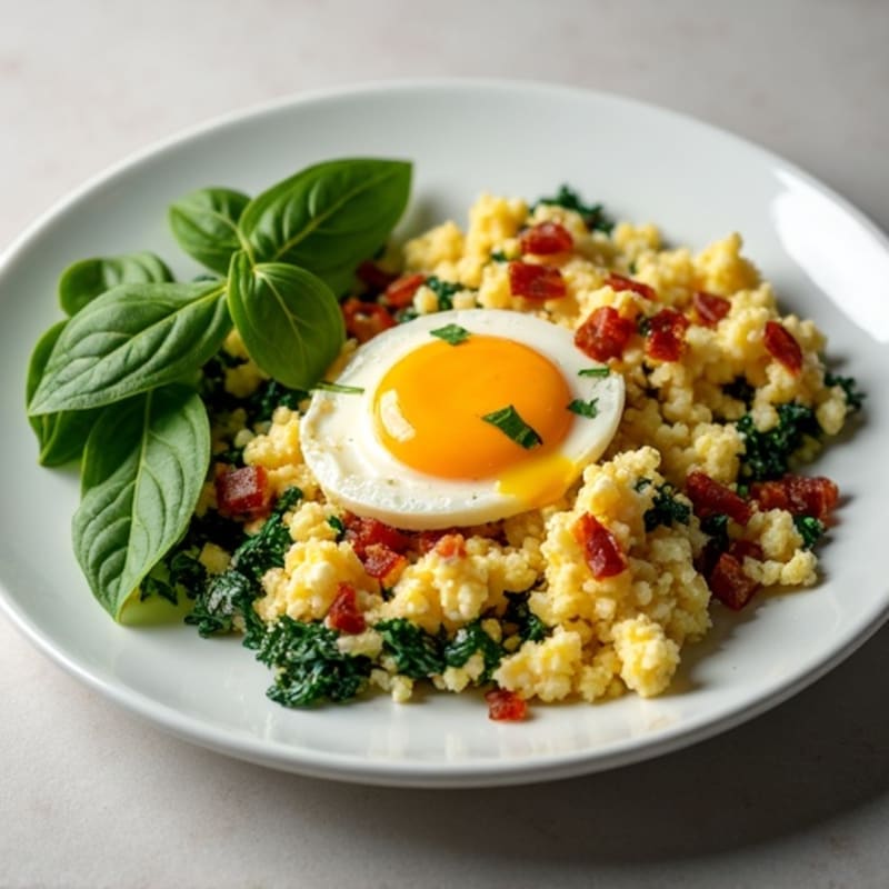 Cottage Cheese Egg Scramble with Spinach and Turkey Bacon