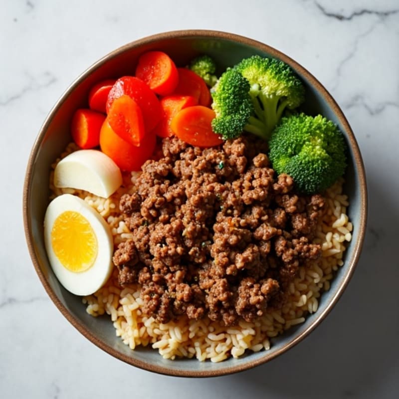 Garlic-Ginger Asian Rice Bowl with Seasoned Ground Beef
