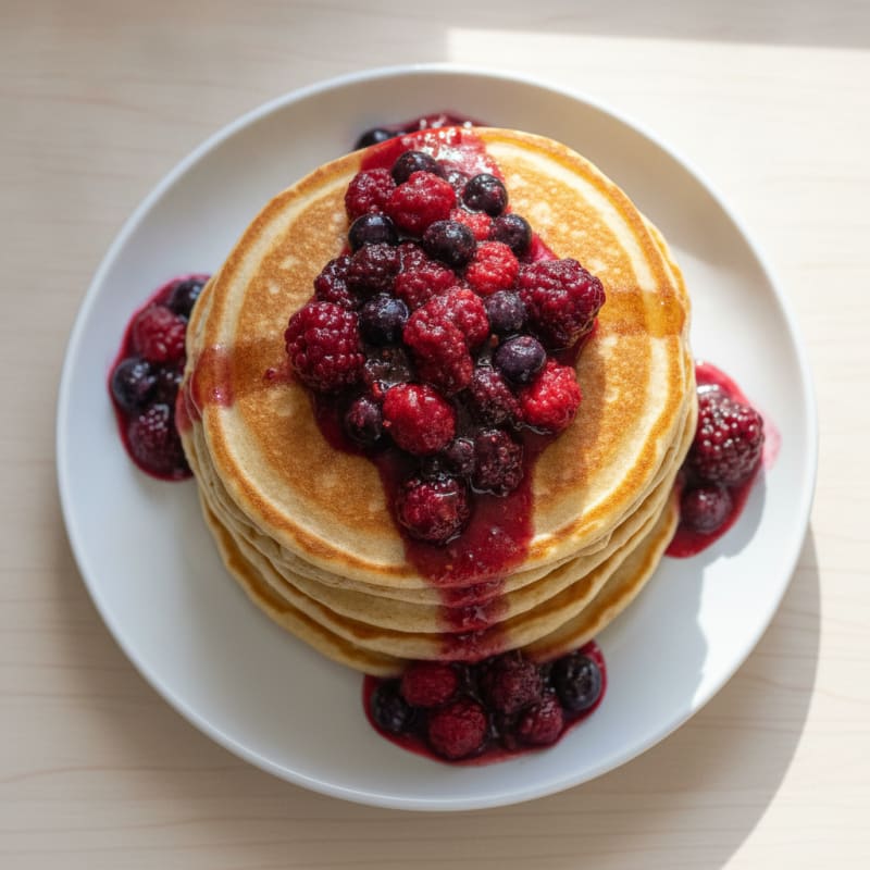 Fluffy Buttermilk Pancakes with Berry Compote