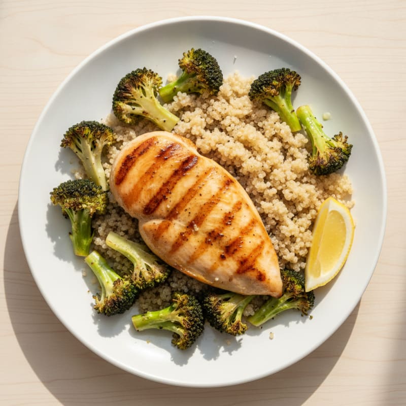 Grilled Chicken Breast with Quinoa and Roasted Broccoli