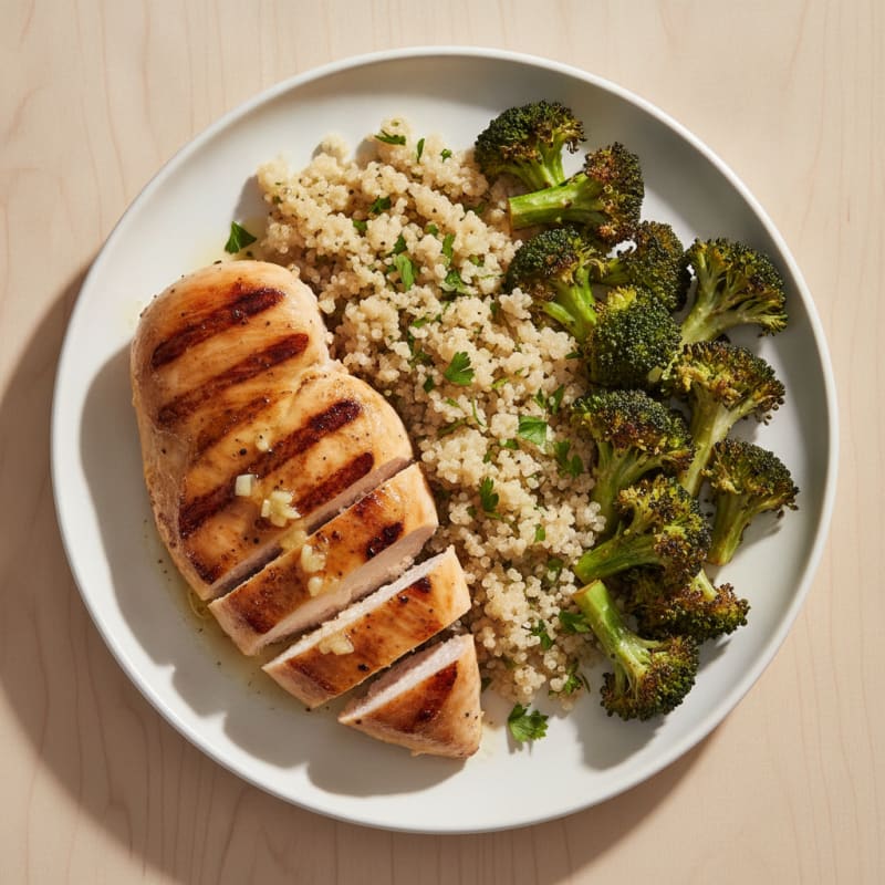 Grilled Chicken Breast with Quinoa and Roasted Broccoli