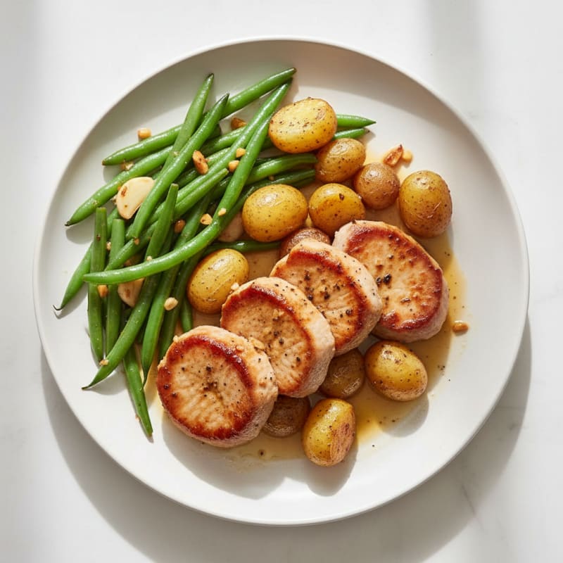 Seared Pork Tenderloin with Garlic Green Beans