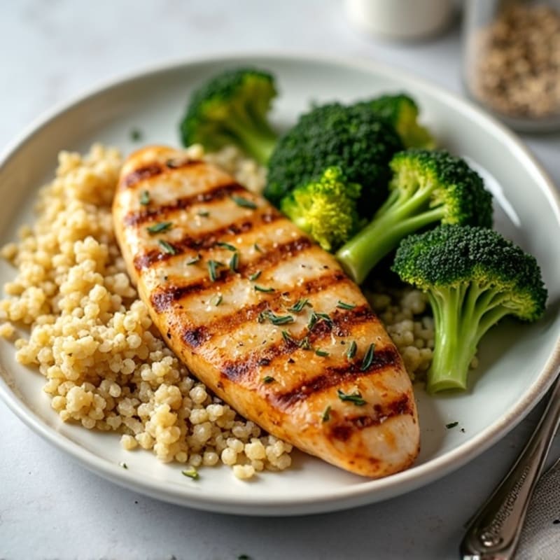 Grilled Lemon Garlic Chicken Breast with Quinoa and Roasted Broccoli