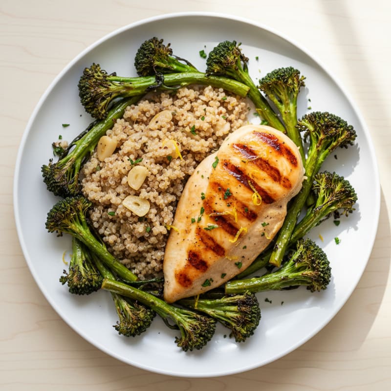 Grilled Chicken Breast with Roasted Broccoli and Quinoa