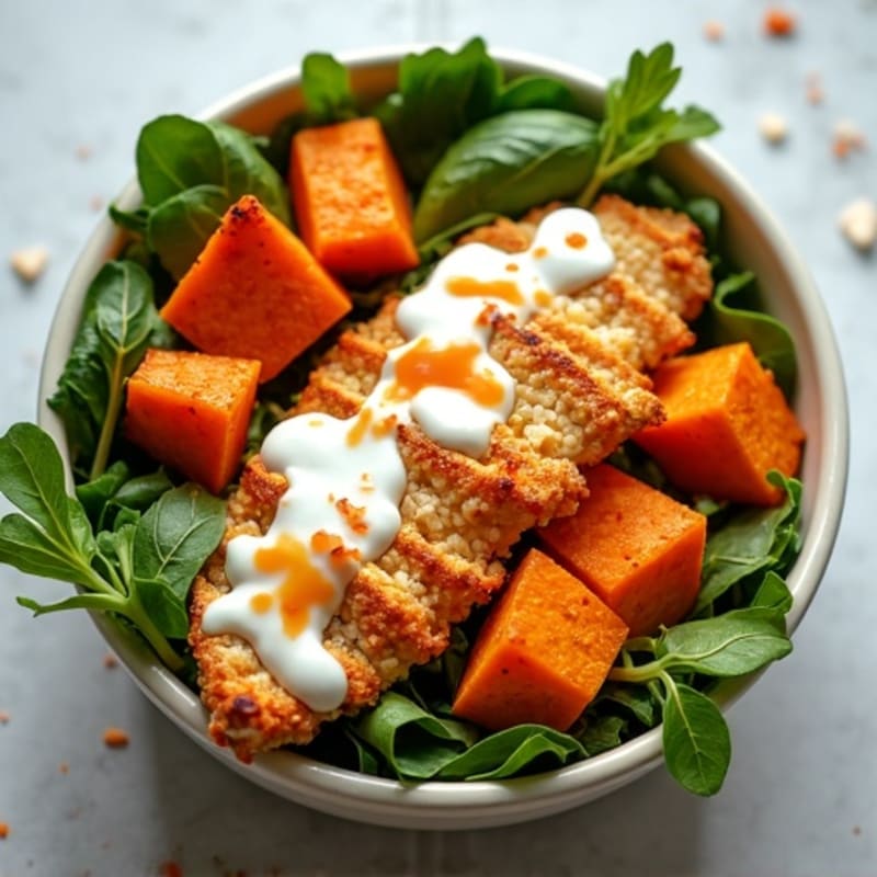 Creamy Buffalo Chicken Bowl with Roasted Sweet Potatoes