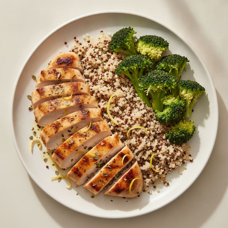 Grilled Chicken Breast with Quinoa and Steamed Broccoli