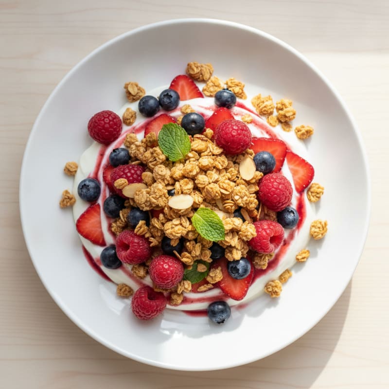 Greek Yogurt Parfait with Mixed Berries and Protein Granola