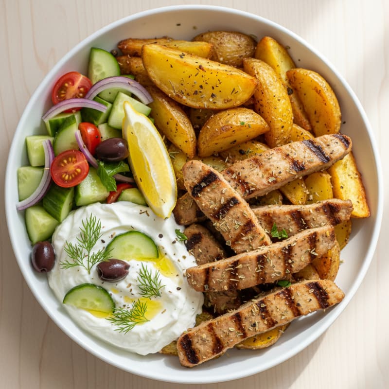 Seitan Gyros Bowl with Tzatziki