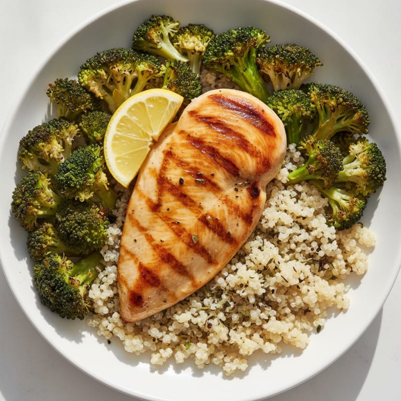 Grilled Chicken Breast with Quinoa and Roasted Broccoli