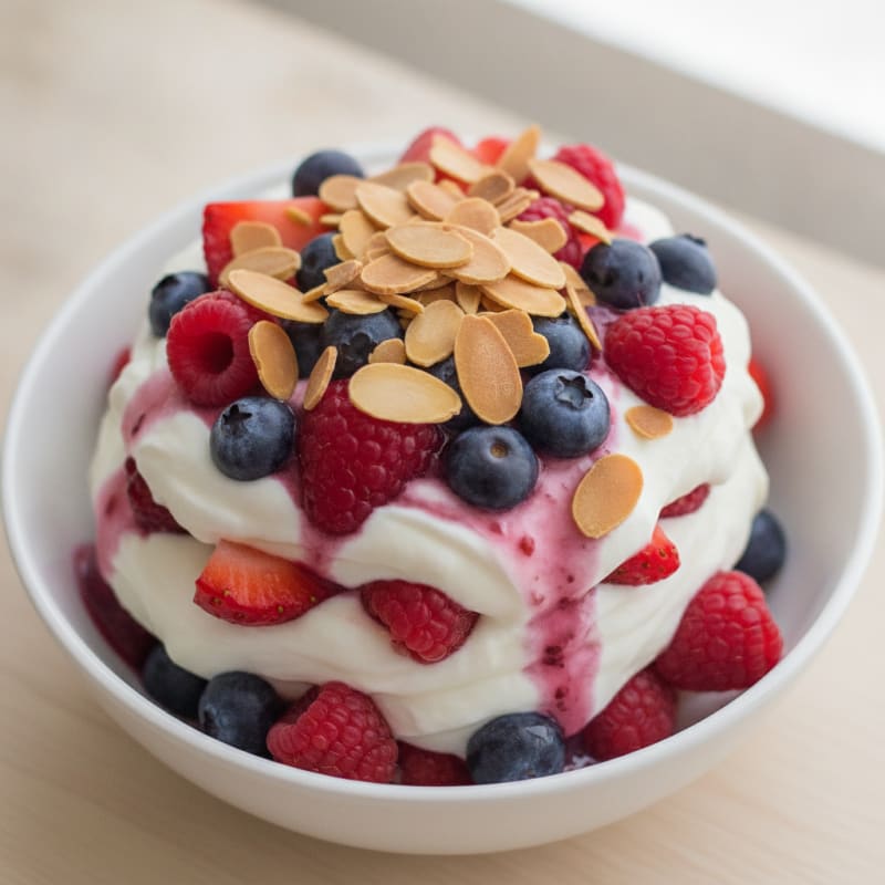 Creamy Greek Yogurt Protein Parfait with Mixed Berries and Almonds
