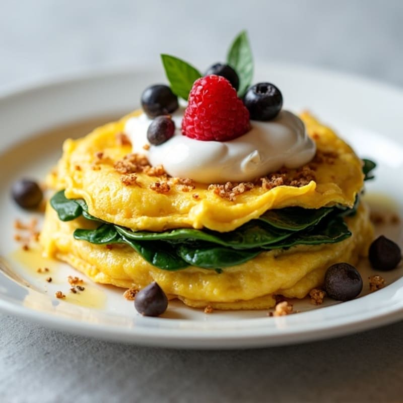 Scrambled Eggs with Sautéed Spinach and Greek Yogurt Parfait