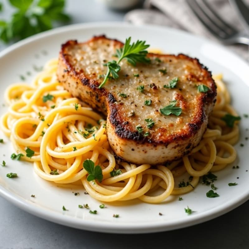 Herb-Crusted Pork Chops with Garlic Parmesan Pasta