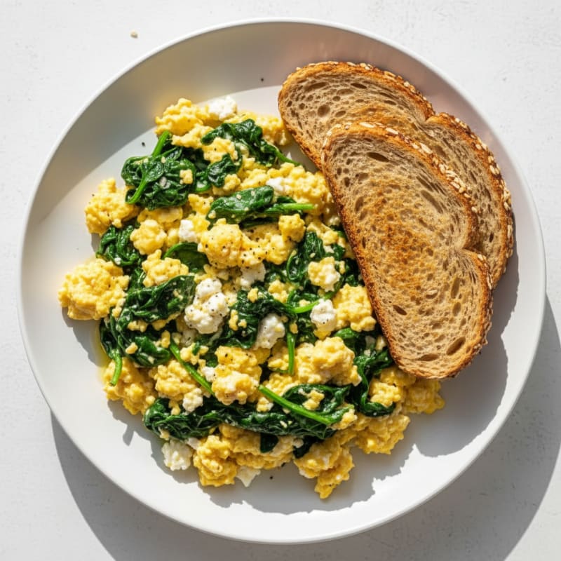 Cottage Cheese and Egg Scramble with Sautéed Spinach