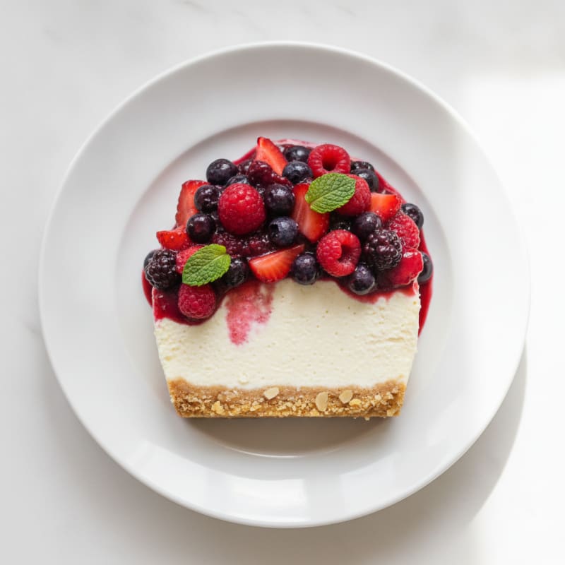 Greek Yogurt Protein Cheesecake with Mixed Berries
