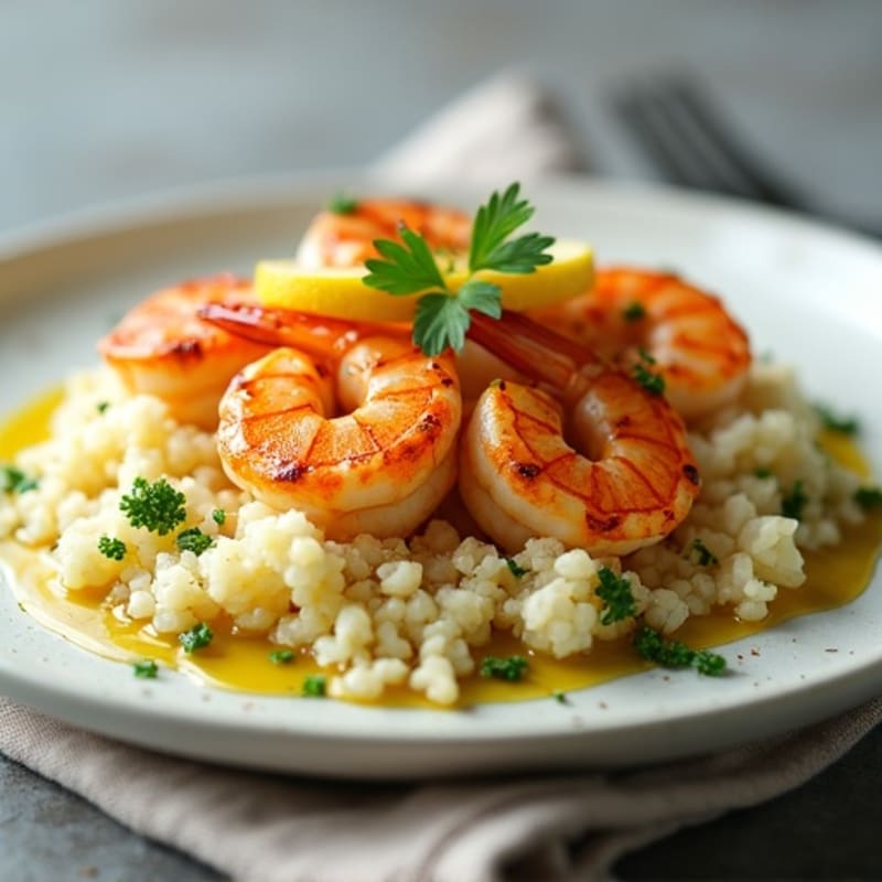 Garlic-Lemon Pan Seared Shrimp with Herb Cauliflower Rice