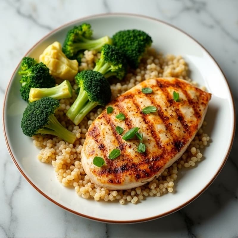 Grilled Chicken Breast with Quinoa and Roasted Broccoli