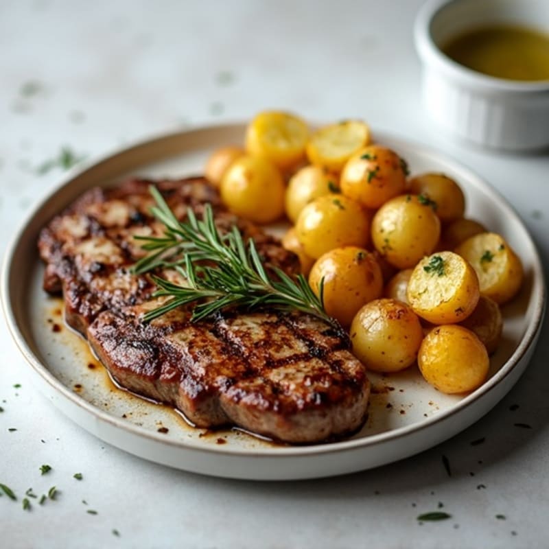 Herb-Garlic Butter Seared Steak with Roasted Baby Potatoes