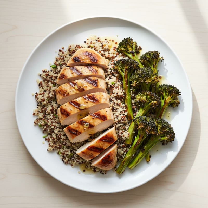 Grilled Chicken Breast with Quinoa and Roasted Broccoli