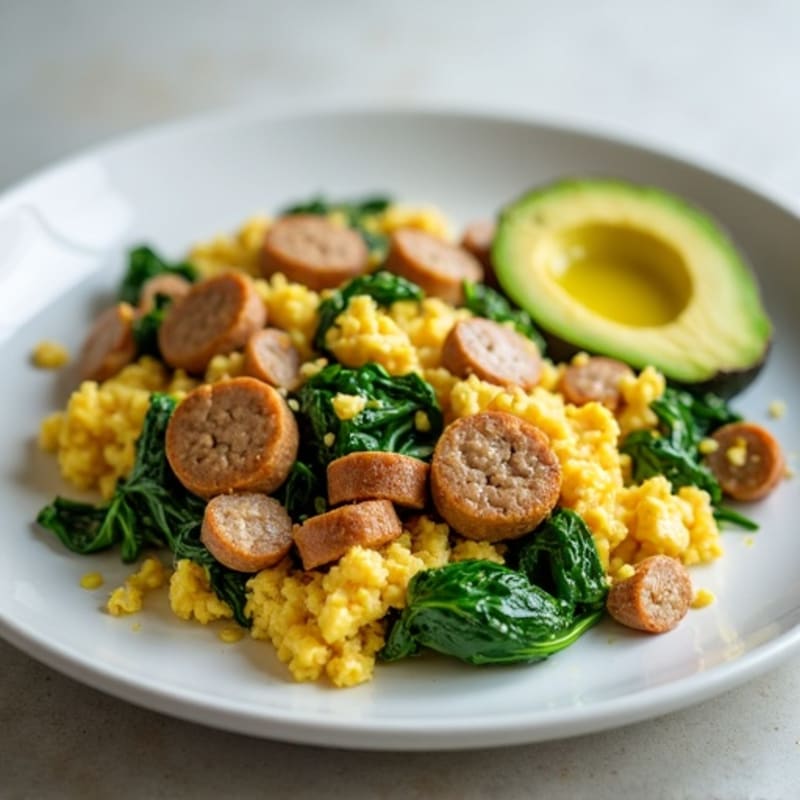 Egg White and Turkey Sausage Scramble with Spinach and Avocado