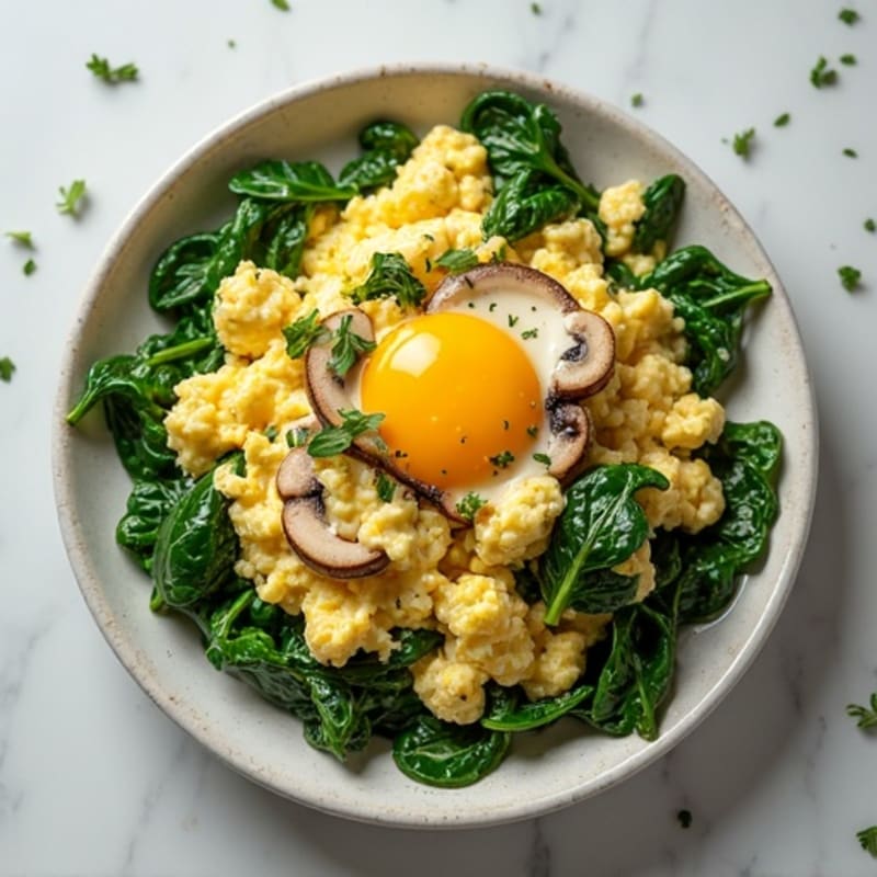 Cottage Cheese and Herb Egg Scramble with Wilted Spinach