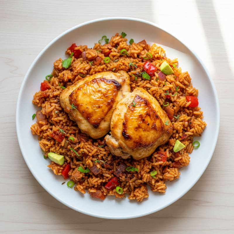 Jollof Rice with Roasted Chicken Thighs