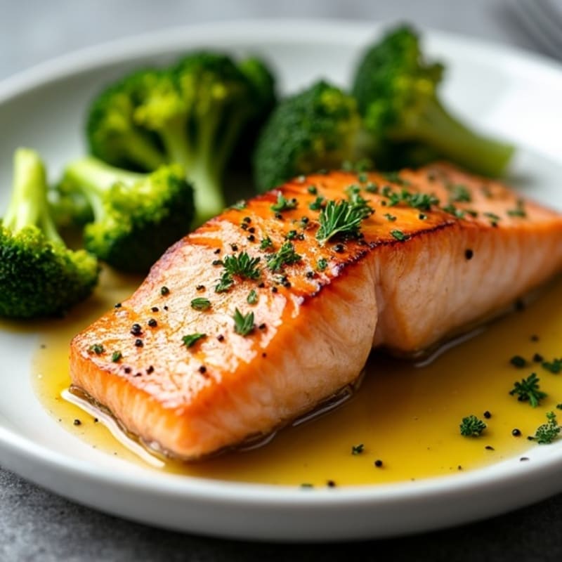 Seared Salmon with Lemon Garlic Roasted Broccoli