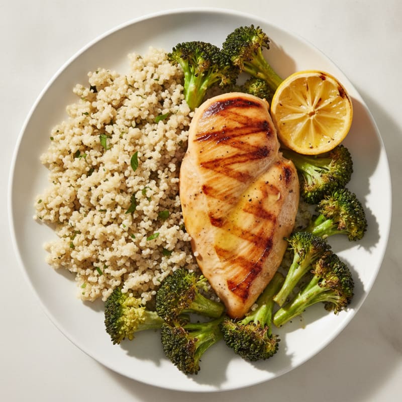 Grilled Chicken Breast with Quinoa and Roasted Broccoli