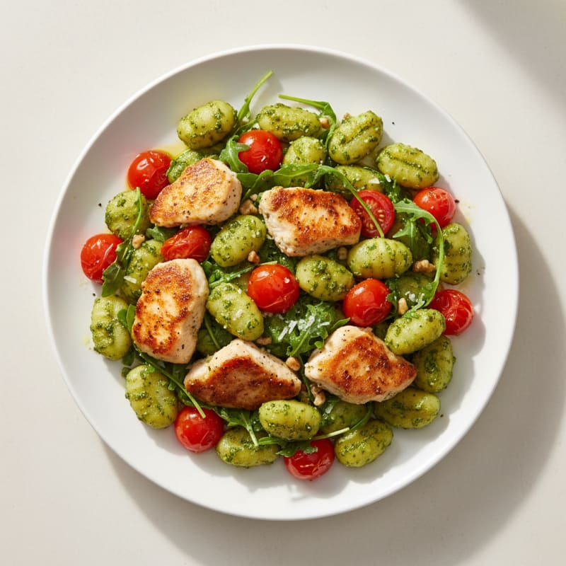 Gnocchi with Arugula Pesto and Cherry Tomatoes