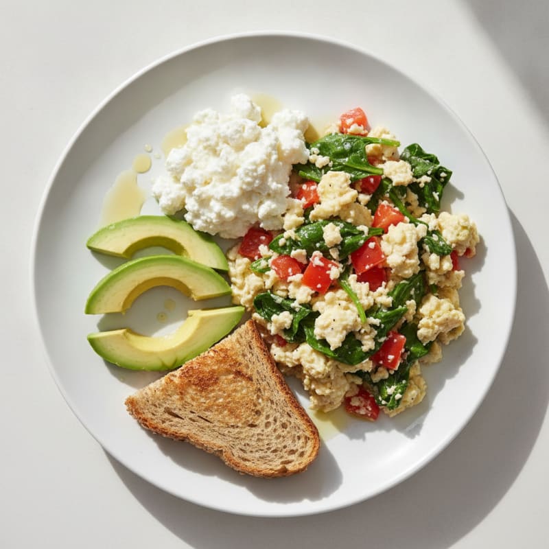 Egg White Veggie Scramble with Cottage Cheese