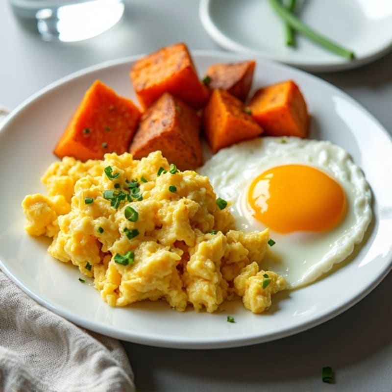 Cottage Cheese and Egg Scramble with Roasted Sweet Potato