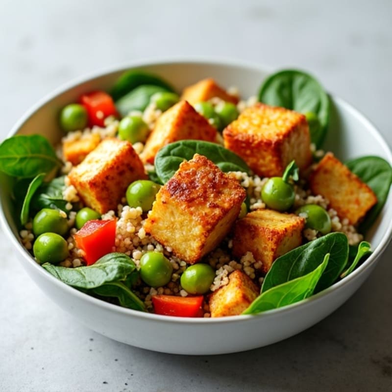 Crispy Tofu and Quinoa Power Salad with Edamame