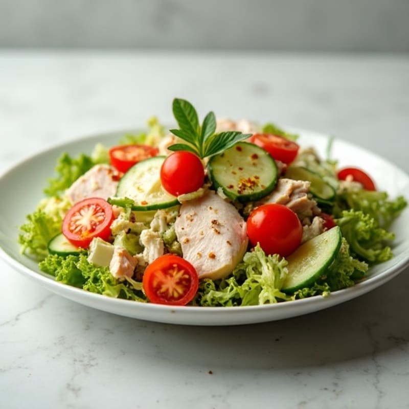 Chopped Deli-Style Turkey Salad with Crispy Romaine, Fresh Vegetables, and Zesty Vinaigrette