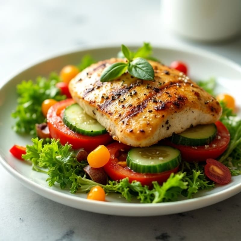 Layered Herb-Garlic Chicken and Fresh Vegetable Salad with Zesty Vinaigrette