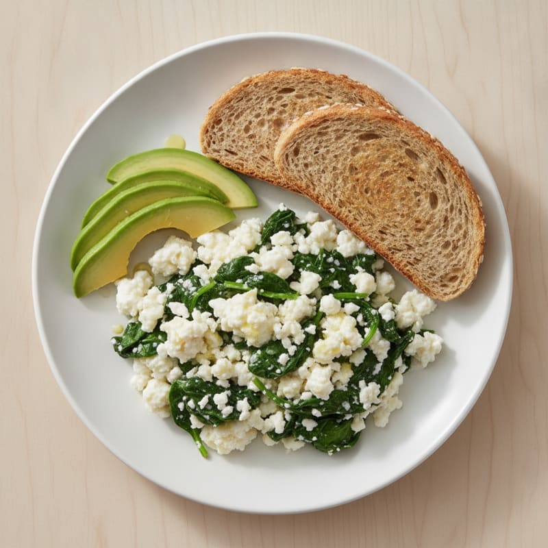 Egg White and Cottage Cheese Scramble with Sauteed Spinach