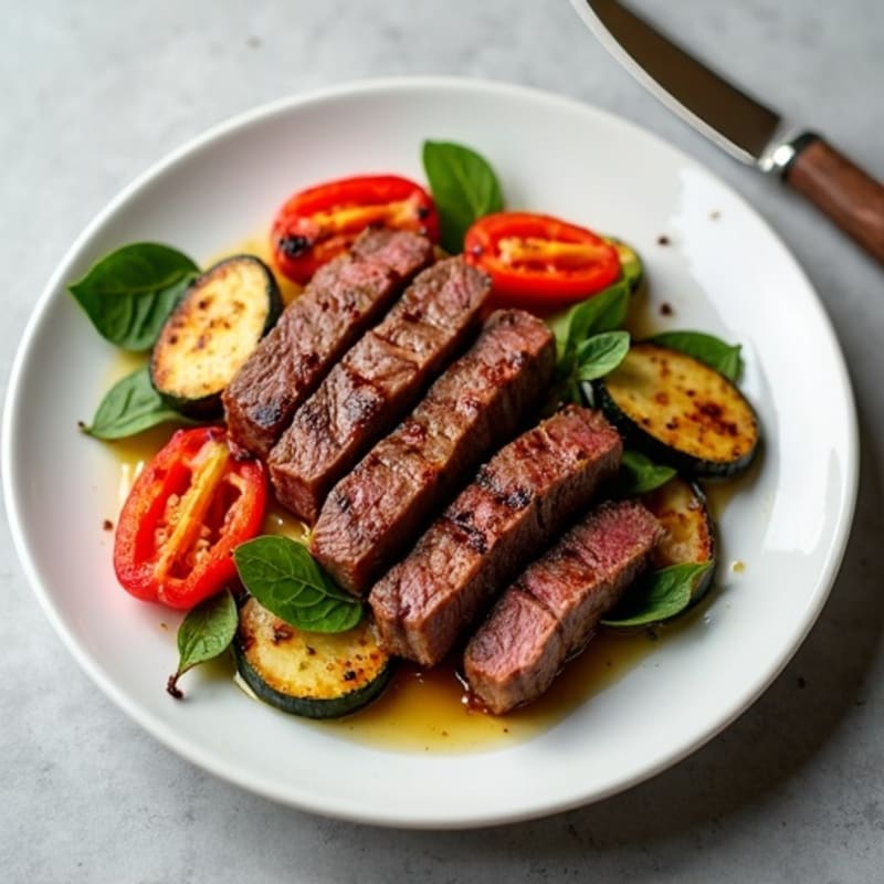 Seared Beef Strips with Roasted Vegetables