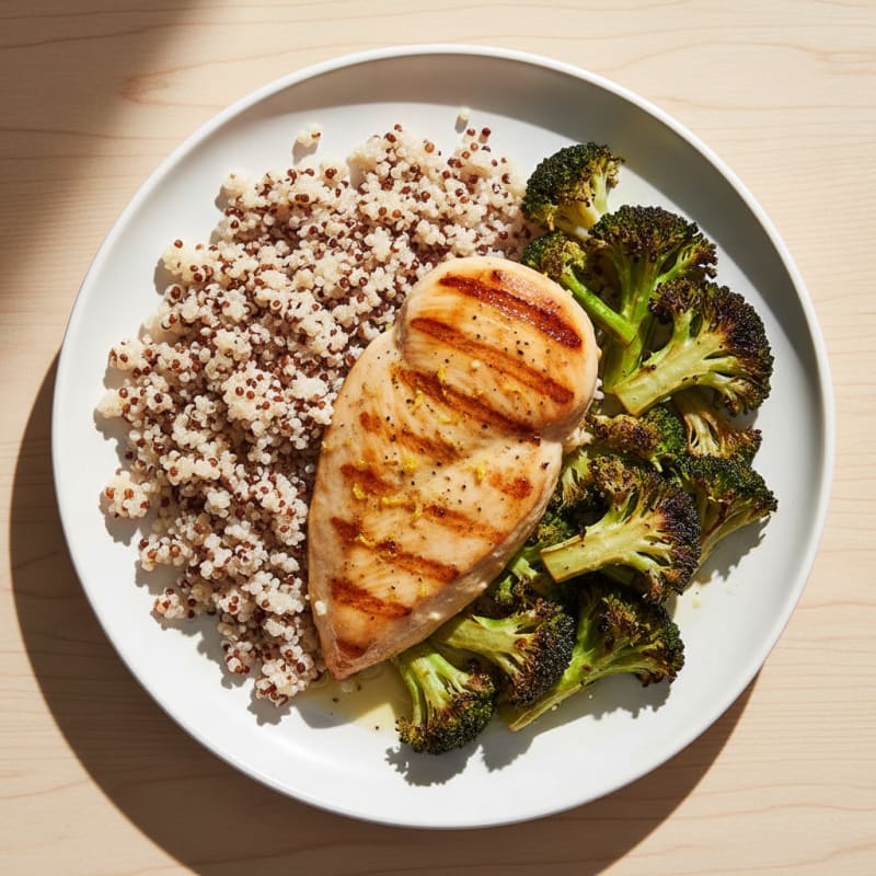 Grilled Chicken Breast with Quinoa and Roasted Broccoli